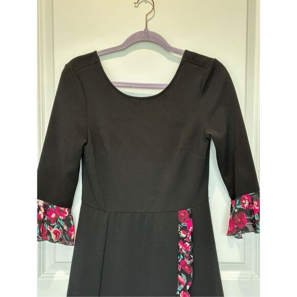 Every Body Every Wear Black Pink Floral Ruffle Dress Size Small - Picture 3 of 8